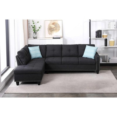 VYNXARIA Stylish 2-Piece 98" Wide Charcoal Grey Left-Hand Facing Sofa & Chaise Sectional