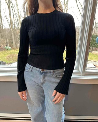 Women's Crewneck Tunic Pullover Sweater - A New Day™ Cream/black Striped L  : Target