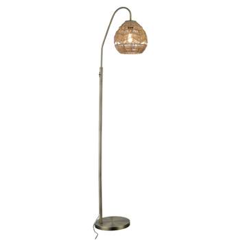 63.5" Roswitha High Brushed Iron Floor Lamp with Tan Hemp Rope Shade Gold - River of Goods