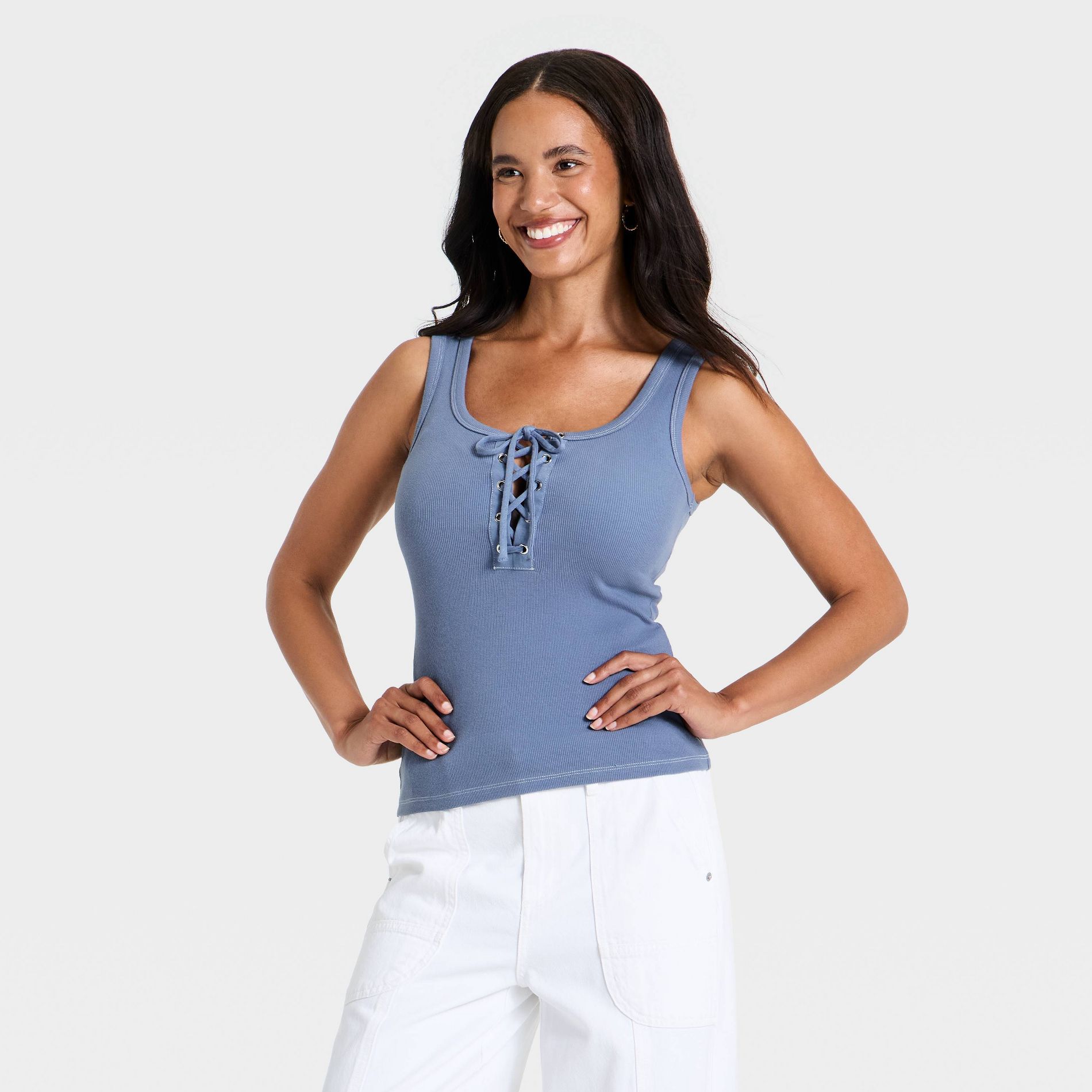 Women's Lace Up Rib Tank Top - Universal Thread™