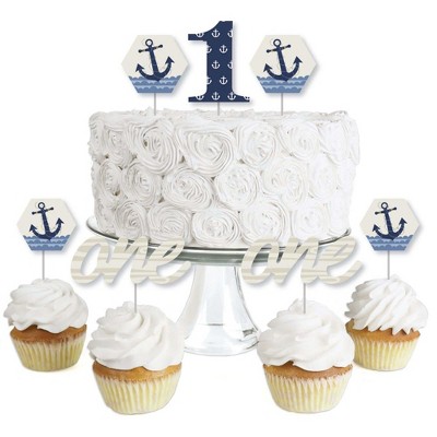 Big Dot of Happiness 1st Birthday Ahoy - Nautical - Dessert Cupcake Toppers - First Birthday Party Clear Treat Picks - Set of 24