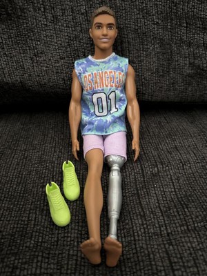 Barbie Ken Fashionistas Doll #212 with Prosthetic Leg, Wearing Los Angeles  Jersey and Purple Shorts with Sneakers