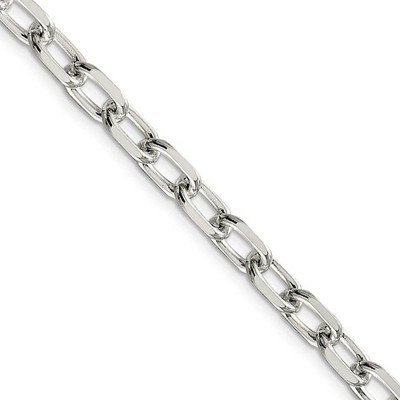 Black Bow Jewelry Men's 6.5mm Sterling Silver D/C Solid Elongated Cable Chain Necklace