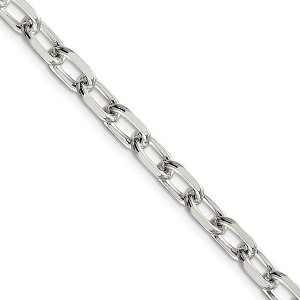 Black Bow Jewelry Men's 6.5mm Sterling Silver D/C Solid Elongated Cable Chain Necklace - 1 of 4