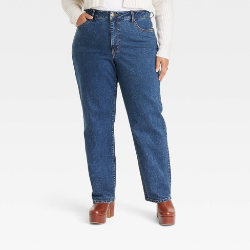 Women's High-rise Straight Leg Jeans - Ava & Viv™ Dark Blue 17 : Target