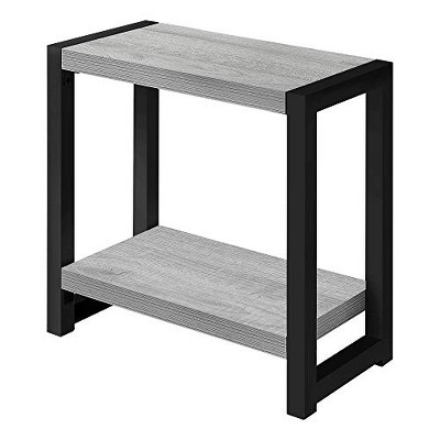 Monarch Specialties Accent Table Side End Narrow Small 2 Tier Living Room Bedroom Metal Laminate Grey Black Contemporary Modern