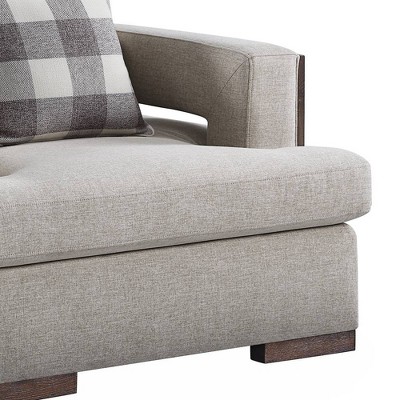 Niamey Beige Fabric and Walnut Wood Accent Chair