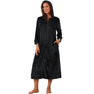 cheibear Women's Flannel Fluffy Plush Long Zip Front Bathrobe with Pockets - 1 of 4