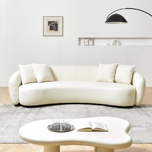 Upholstered Curved Sofa, Boucle Sofa With Solid Wood Frame And Leg, Throw Pillows, Removable Cushion, 5 Seat Modern Curved Sofa - 1 of 4