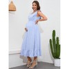 Clearlove Women Maxi Dresses Cap Short Sleeve V Neck  Dot High Waisted A-Line Ruffle Tiered Dress - 3 of 4
