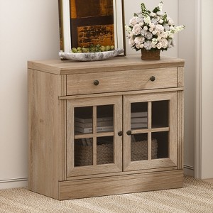 Brafabhome Sideboard Cabinet with Glass Doors & Drawer, Wooden Buffet Storage Credenza with Adjustable Shelf for Living Room Dining Room, Light Oak - 1 of 4