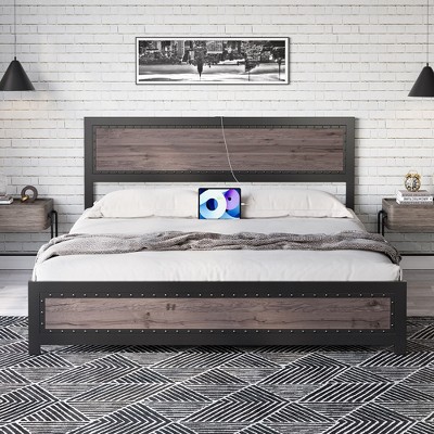 Metal Bed Frame with Charge Station