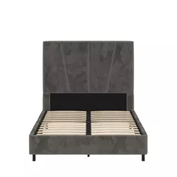 RealRooms Maverick Velvet Upholstered Platform Bed with Tufted Headboard, Twin, Gray