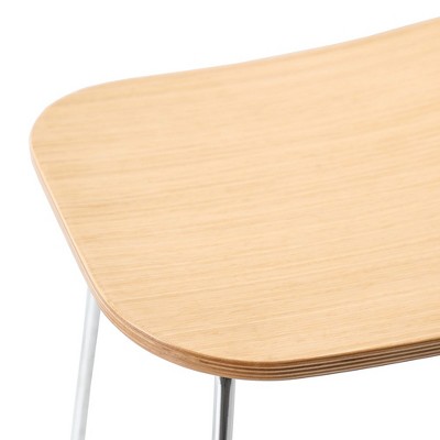 Melrose Natural Wood Saddle Style Bar Stool with Chrome Base