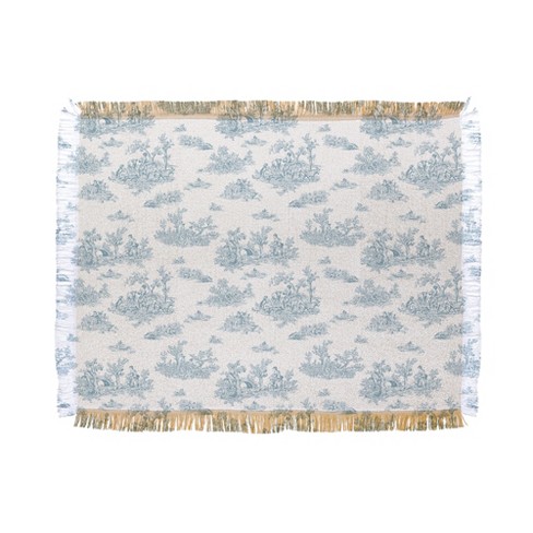 Evanjelina Co Toile De Jouy Duck Egg Blue Woven Throw Blanket Deny Designs