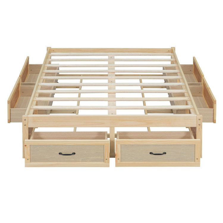 Full Size Platform Bed with 6 Storage Drawers Antique Natural : Target