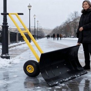 Heavy Duty Snow Shovel with Wheels, 5-Position Angle & Height Adjustable Handle, Sidewalk Yard Snow Plow, Driveway Snow Removal - 1 of 4