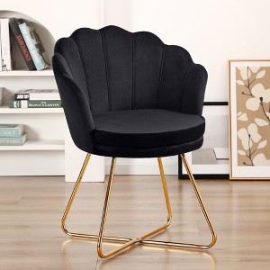 Vanity Chair with Back, Velvet Shell Accent Chair for Living Room, Criss Cross Chair with Gold Legs, Makeup Chair for Bedroom Desk Chair - 1 of 4