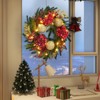 24 Inch Christmas Wreath for Front Door, Pre-Lit Xmas Wreath with Gold Ball Ornaments, Red Flowers & Berries, Artificial Christmas Wreath - 2 of 4