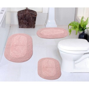 Double Ruffle Bathroom Rugs Set, Washable Rug, Soft Cotton Extra Soft and Absorbent bath Rug, Kitchen Mat, Bath Mat Set,Non-Slip, 3 Pcs Set, Pink - 1 of 4