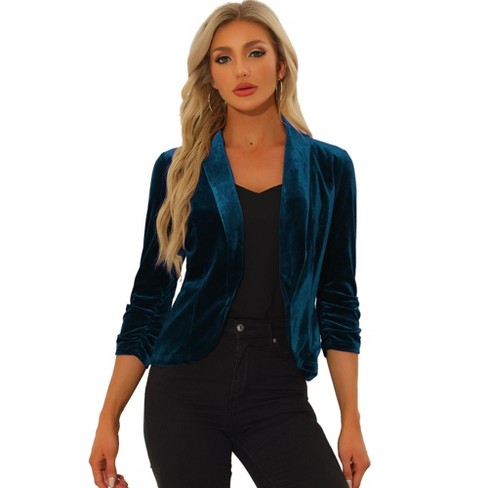 Allegra K Women's 1 Button Lapel Collar Business Office Crop Suit Velvet  Blazer : Target