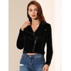 Allegra K Women's Velvet Zipper Lapel Collar Moto Biker Jacket - 2 of 4