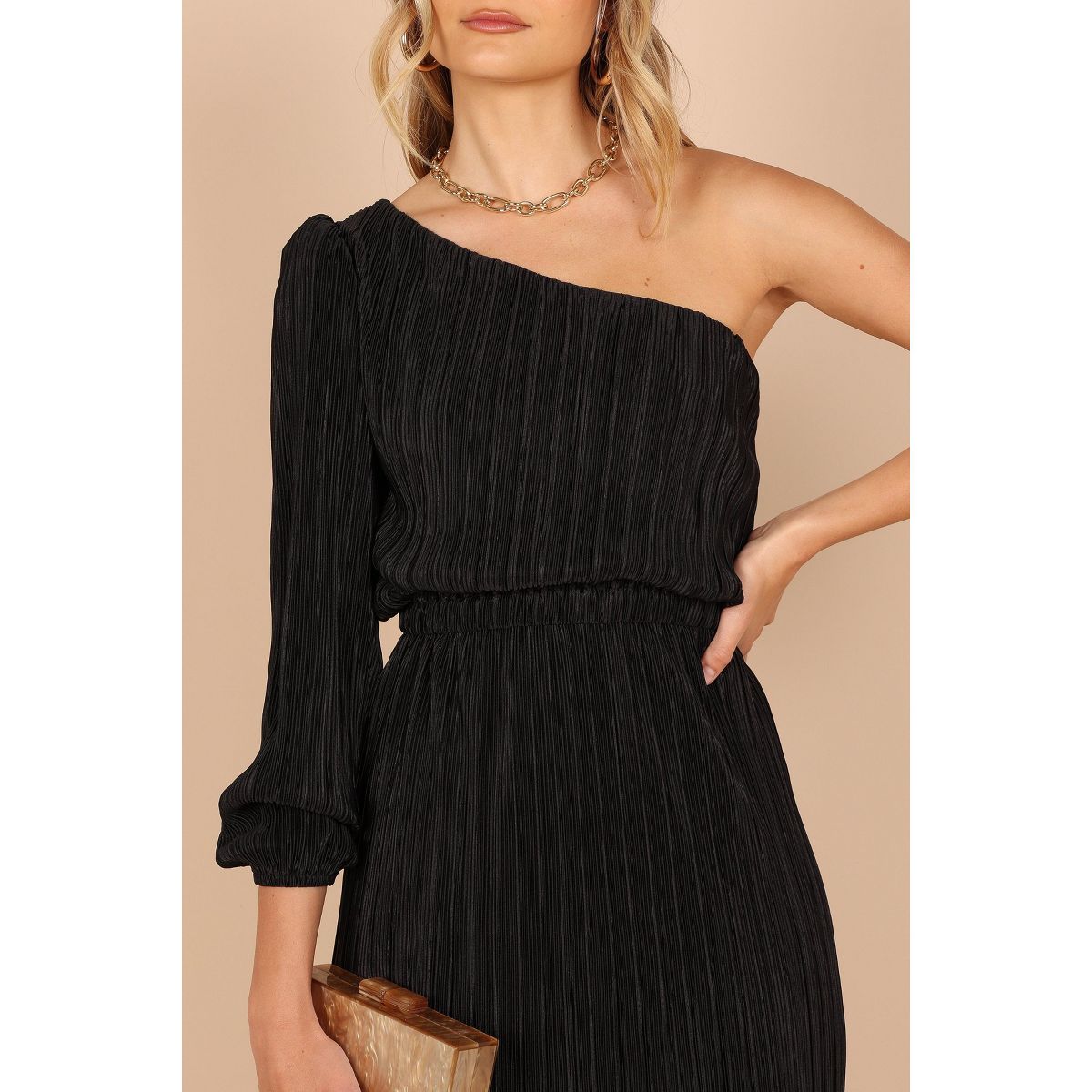Pontee One Shoulder Pleated Midi Dress - thumbnail 3