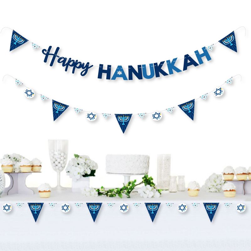 Big Dot of Happiness Hanukkah Menorah - Chanukah Holiday Party Letter Banner Decoration - 36 Banner Cutouts and Happy Hanukkah Banner Letters, 2 of 8
