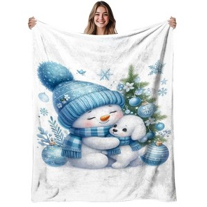 Lomsoe Snowman and Puppy, Flannel Blanket Soft,Cute Cartoon Design Print,Christmas Gift. - 1 of 4