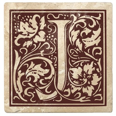 Christmas by Krebs Set of 4 Ivory and Brown "J" Square Monogram Coasters 4"