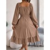 Coolmee Women Square Neck Long Sleeve Midi Dress Smaocked Waist Flowy Long Dress - 4 of 4