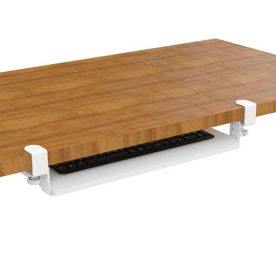 White Adjustable Clamp-On Retractable Keyboard Tray