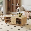 Spider Web Textured Modern MDF Coffee Table - Geometric Art and Practical Design in Natural Wood Tones, with dimensions of 43.3*23.6*17.8 inches. - 3 of 4