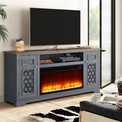 Gray 70" Electric Fireplace TV Stand with Cabinets
