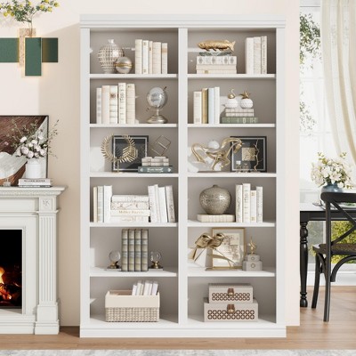 74.5" Tall Bookshelf with Double Storage, Extra Large Bookshelf, 6-Tier Double Wide Bookshelves w/ 12 Cubbies, Wide Freestanding Bookcases