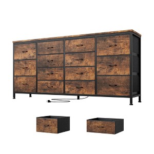 14 Drawer Dresser, 63 Inch Black Fabric Dresser TV Stand with Power Outlet for 65 70 75 Inch TV, Long Entertainment Center for Bedroom, Closet - 1 of 4