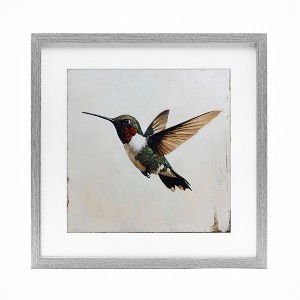 Stupell Industries Hummingbird over Distressed Rustic Framed Print Under Glass Art, Gray, 13" x 13" - 1 of 4