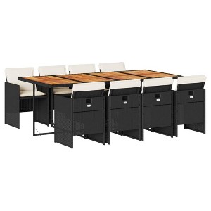 vidaXL Patio Dining Set 9 Piece Black Poly Rattan with Cushions - Foldable Chairs, Acacia Wood Tabletop - 1 of 4
