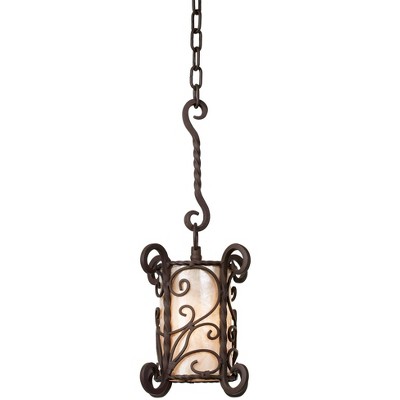 John Timberland Walnut Mini Pendant Light 7" Wide Rustic Scroll Iron Work Natural Mica for Kitchen Island Dining Room