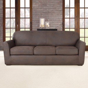 Ultimate Stretch Leather 4pc Sofa Slipcover Weathered Brown - Sure Fit