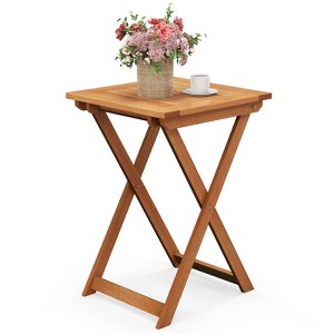 Costway 1/2 PC 20 Inch Patio Folding Table Outdoor Hardwood Bistro Table with Slatted Tabletop - 1 of 4