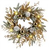 Christmas Wreath for Front Door, 20" Xmas Door Decorations with Warm LED Lights, Pine Cones Christmas Door Wreath - 2 of 4
