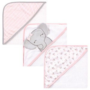 Hudson Baby Infant Girl Cotton Rich Hooded Towels, Cute Elephant, One Size - 1 of 4