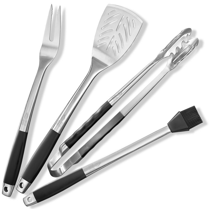 Pure Grill 4-Piece Stainless Steel BBQ Tool Utensil Set with Meat Fork, Spatula, Tongs, and Basting Brush, 2 of 8
