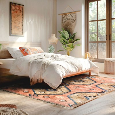 Judy Rust and Brown Medallion Washable Synthetic Area Rug