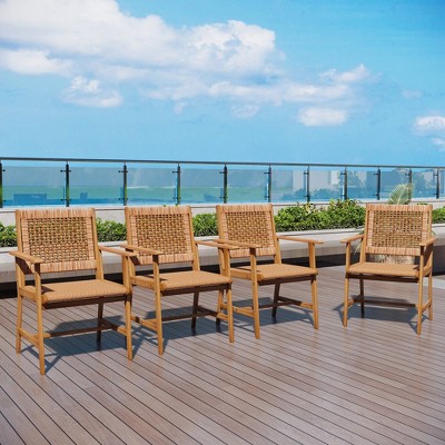 Captiva Designs Outdoor Patio Dining Acacia Wood Patio Fixed Chairs with Armrests