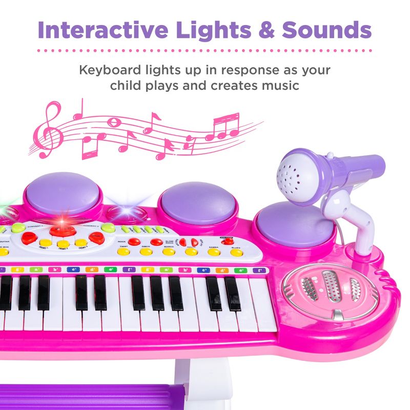Best Choice Products 37-Key Kids Electronic Piano Keyboard w/ Multiple Sounds, Lights Microphone, Stool, 2 of 8
