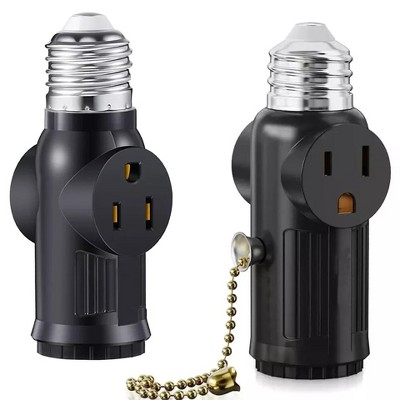Kitcheniva E26/E27 Light Socket to Plug Adapter 2/3 Prong Outlet 2 Pcs