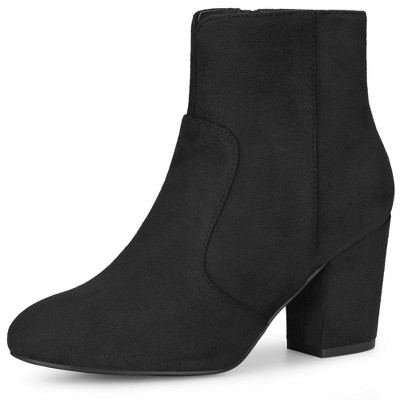 Allegra K Women's Side Zip Round Toe Chunky Heels Ankle Boots