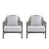 Outdoor Club Chairs with Gray Cushions, Rope Patio Club Chair with Iron Frame and Wood Armrests,Rope Backrest Garden Lounge Club Chair-Koiai - 3 of 4